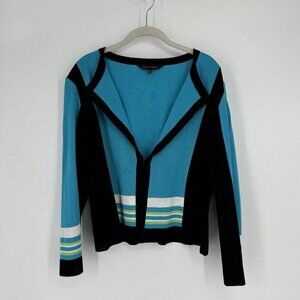 Ming Wang Sweater Women’s PL teal knit cardigan jacket office career business